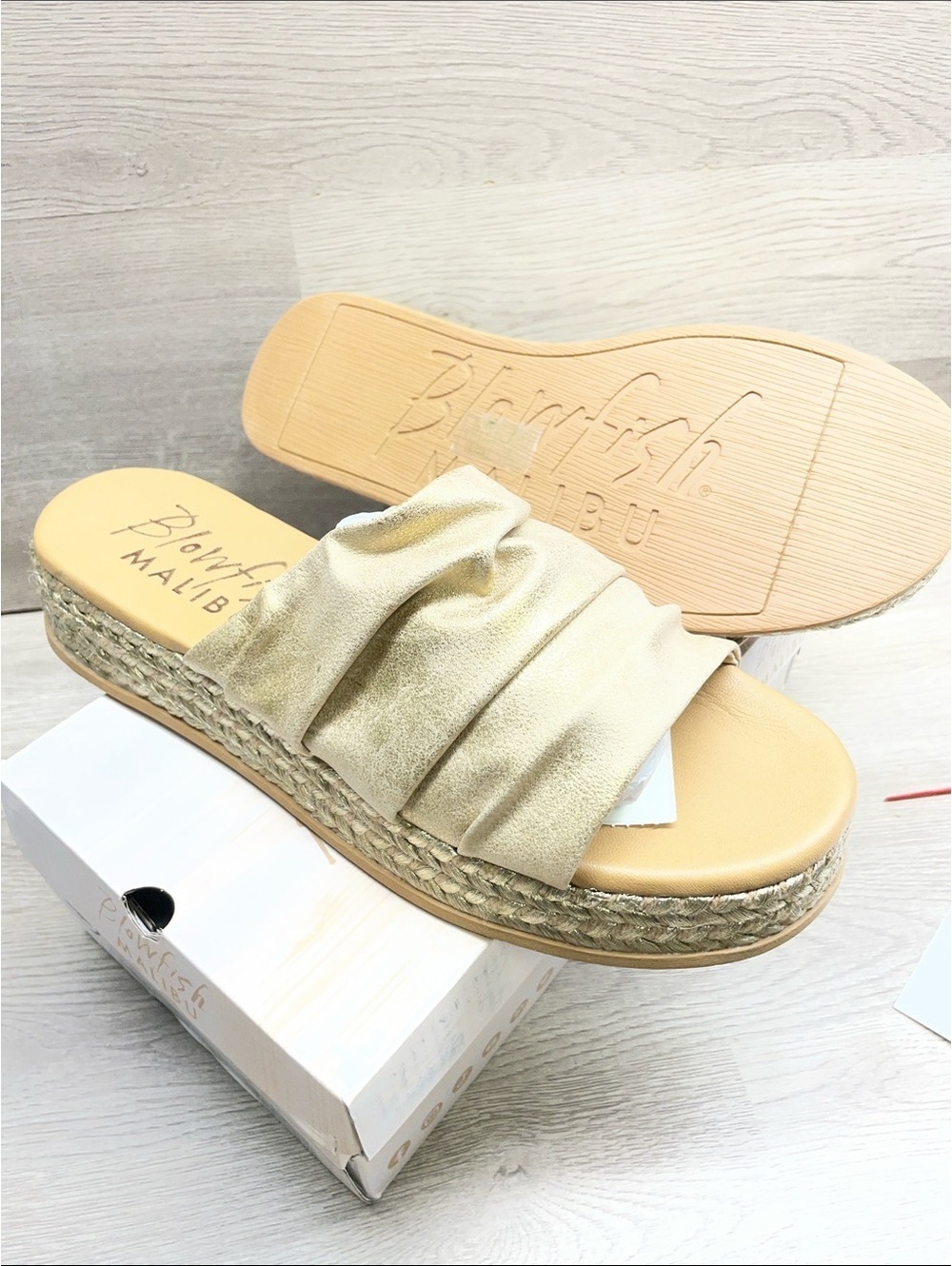 Blowfish Cream Ruched Espadrille Slide Mule #172